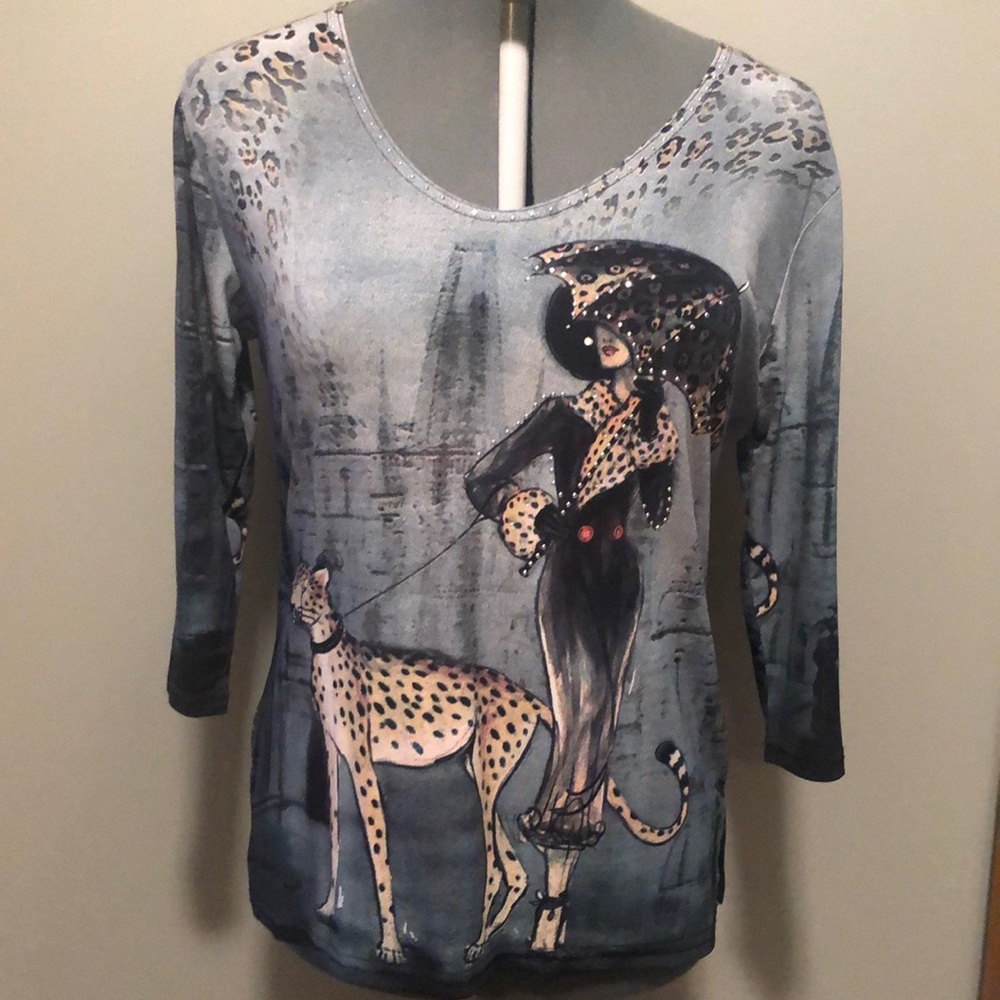 Unique boutique leopard top with crystals